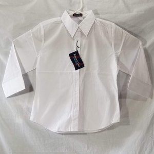 NWT Womens Forest & Hue Tempra-Dry 3/4 Sleeve White Button Up